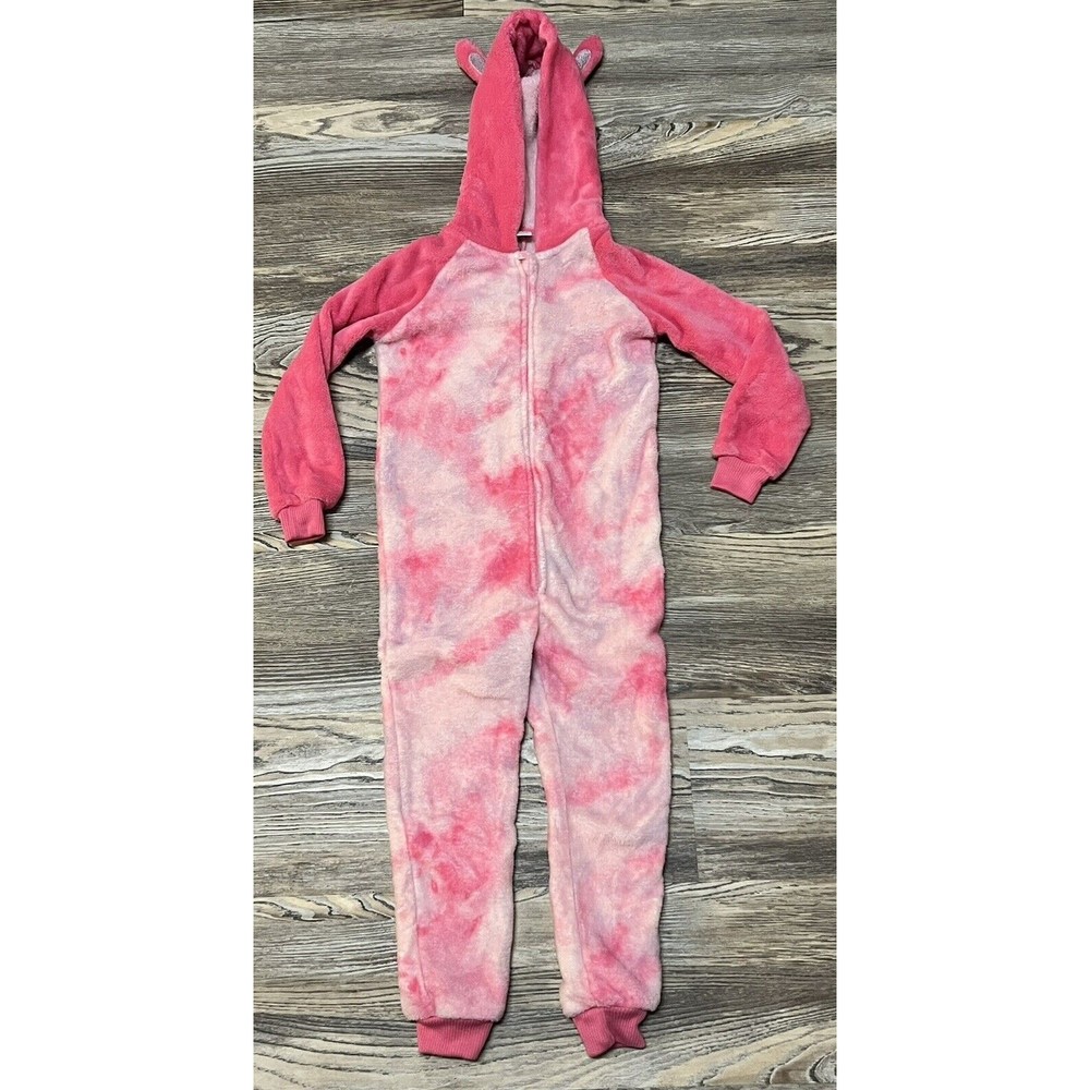 PL Sleep Girls Size 6 Pink Plush Zip front Hooded Llama Bunny One Piece Animal